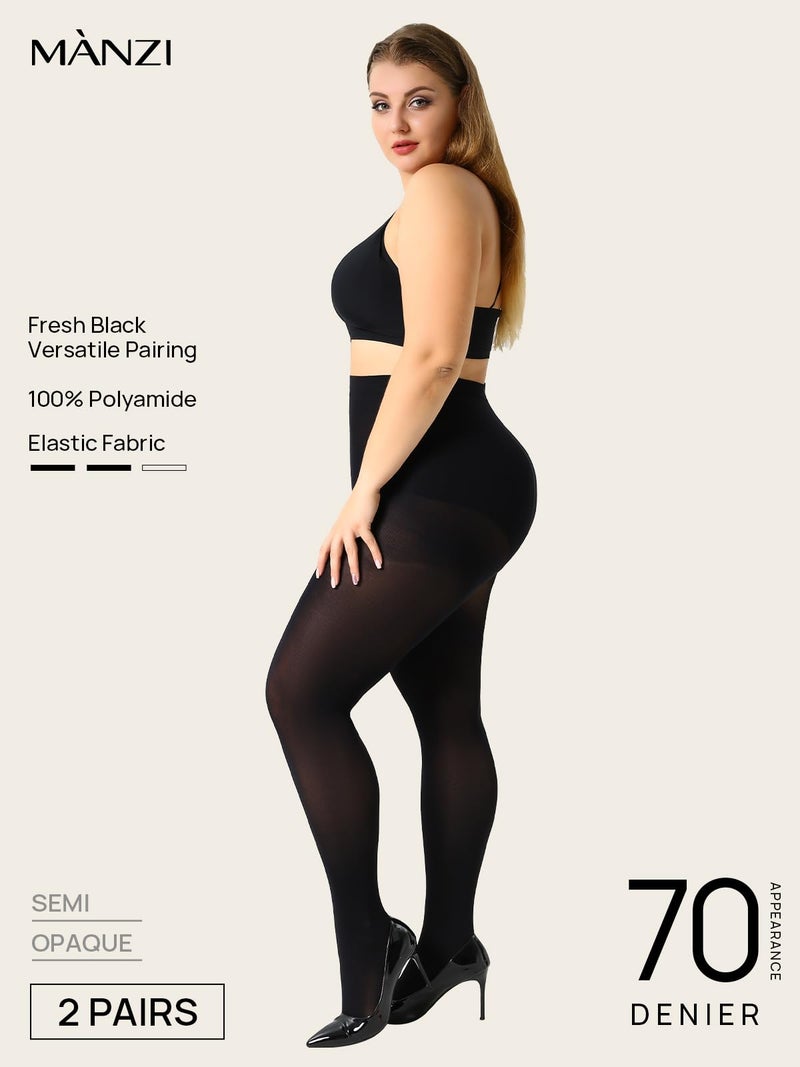 MANZI جوارب نسائية مانزي للتحكم بحجم زائد للنساء، خصر عالي، غير شفافة، 2 زوج، أسود، XXXX-كبير - Image 3